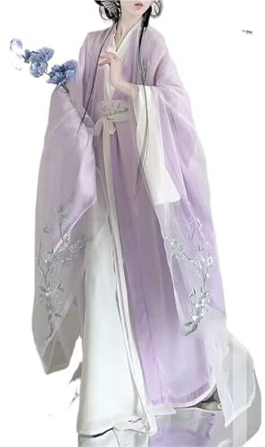 Traditionell kinesisk Hanfu-klänning for kvinnor Elegant lila Wei-Jin-stil Flytande bred ärm broderad komplett set for festival cosplayfotografering