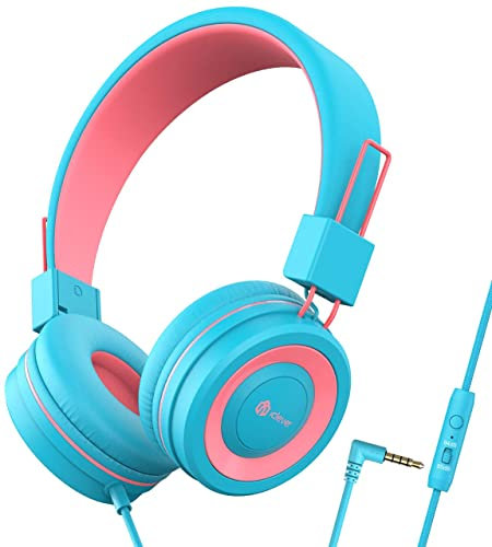 iClever Auriculares para Niños, Auriculares con Cable para Niños, Diadema Ajustable, Sonido Estéreo, Plegable, Cables Que no se Enredan, Conexión Jack Auxiliar de 3.5 mm