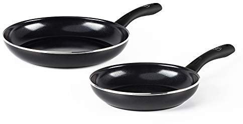 GreenChef Diamond Ensemble de Poêles à Frire Antiadhésives en Céramique Saine de 20cm & 28cm, Cadeau Fête des Mères, Sans PFAS, Induction, Peut aller au four jusqu'à 160˚C, Lave-Vaisselle, Noir