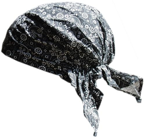 Cool4 Sommer Kopftuch Strand Bandana Meer Beanie Sonne Sonnenschutz Mütze Chemo Cap A04 (Schwarz mit weißem Paisley Floralmuster)