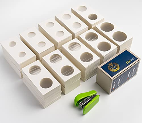 Boen Coin Flips 10 Assorted Sizes 1000Pcs Coin Holders for Colletors The Coin Collection Supplies Include A Mini Stapler The Coin Cardboard Coin Flips for Coin Collection (10 Assorted Size 1000pcs)
