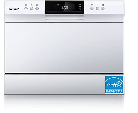 COMFEE’ Portable Mini Dishwasher, Energy Star, Countertop, 6 Place Settings, with 8 Washing Programs, Speed, Baby-Care, ECO& Glass, Dish Washer for Dorm, RV& Apartment, White