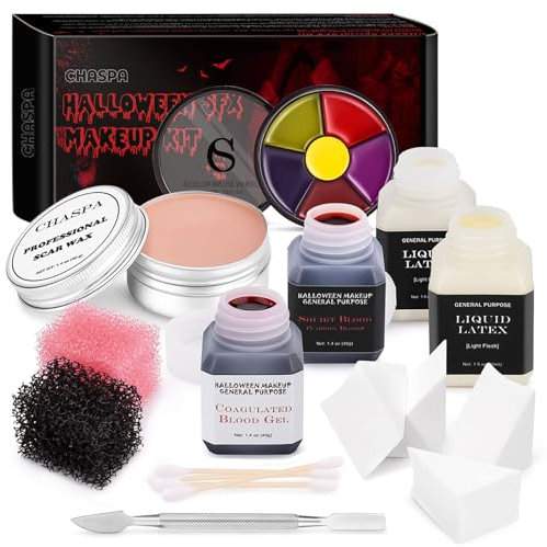 CHASPA Halloween Schminke Kunstblut Halloween Kostüm Make up set - Fake Blood Blut Latex Halloween Wunden Narben Theaterschminke Halloween Schminke Erwachsene for Halloween Kostüm Damen Zombie
