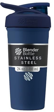 BlenderBottle Sport Insulated Stainless Steel Shaker Bottle with Wire Whisk, 24-Ounce, Navy – Protein Shakes & Hydration for Athletes & Fitness Enthusiasts, Easy Mixing, Lockable Lid
