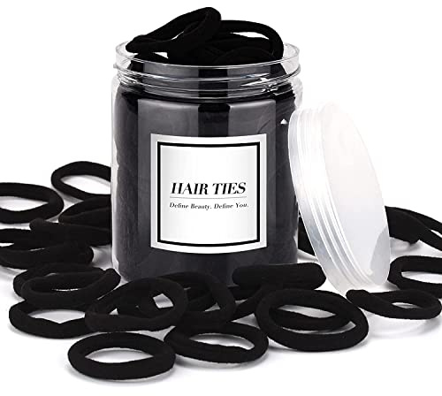 iFwevs 50PCS Black Hair Ties,Cotton Seamless Ponytail Holders,No Damage Elastics Hair Bands for Thick Heavy &Curly Hair