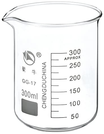 PATIKIL 300 ml glasbägare med låg form, 3,3 borosilikatglas graderat tryckt skala mätkoppar med pip för kökslabb vätskor transitkokning