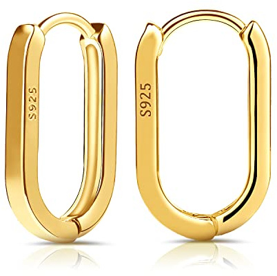 LUTER S925 Boucles d'Oreilles Créoles, 2 Petites Boucles d'Oreilles Créoles en Argent 925 pour Femme en Forme de U S925 Minimalistes en Argent Sterling Léger et Confortable (Doré)