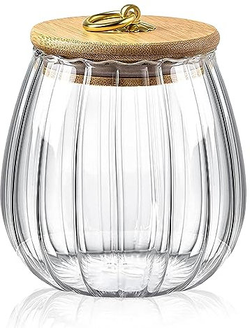 Tarana Bocaux de conservation en verre de 600 ml avec couvercle en bambou, poignée en métal adhérente, pour thé, café, épices