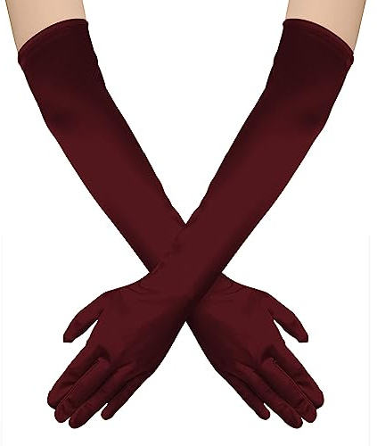 NQEUEPN Guanti Lunghi da Donna, 52cm Guanto Raso Elastico degli anni '20 Cura delle Mani Idratanti per Donne Ragazze Ballo Serale (Rosso scuro)
