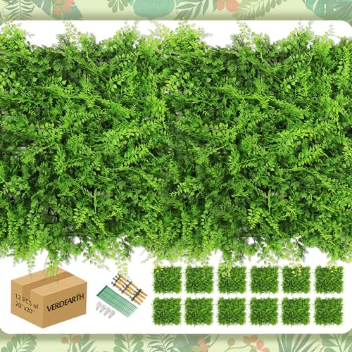 VERDEARTH Artificial Plant Wall Panels, 12pcs of 50x50cm Fern Greenery, Ivy Privacy Hedge Fence Screening, Home Garden Outdoor Wall Decoration.(A038, 12)