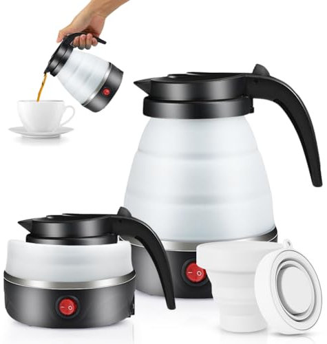 Hervidor Eléctrico Portátil 600ML, EUBSWA Hervidor Plegable, Mini Hervidor Eléctrico de Silicona para Camping, Viajes, Exterior (Negro)