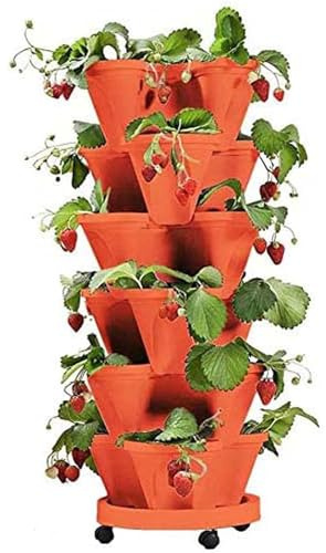 ZJTBDATG Vertical Planter 6 Tier Stackable Planters Garden Tower Planters Strawberry Herb Flower and Vegetable Planter Indoor Outdoor Gardening Pots with Removable Wheels,D,6pcs