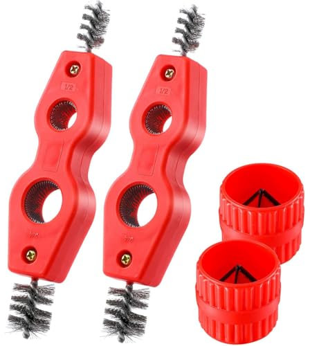 POFET 4pcs Copper Pipe Cleaner And Reamer Set, pipe cleaners,2 Copper Pipe Cleaners And 2 Reamers For Copper PVC And Flexible Steel Pipes