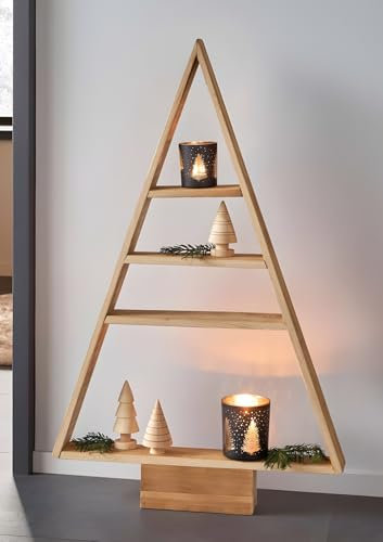 Dekoleidenschaft Pyramide décorative rustique en bois recyclé à 4 niveaux - 78 cm de haut - Étagère de salon - Alternative au sapin de Noël