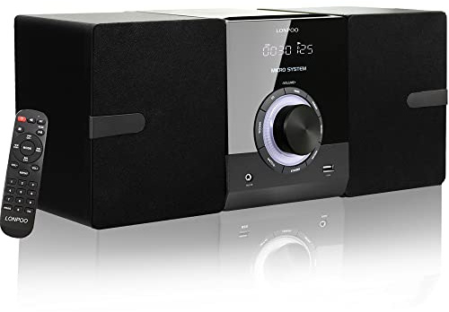 Compact Stereo System Speakers with CD Player, Bluetooth, FM Radio, Aux-in, USB-in, Earphone Jack, DSP-Tech, Remote, 30W Crisp-Sound Shelf Stereo System for Home (LP-886)
