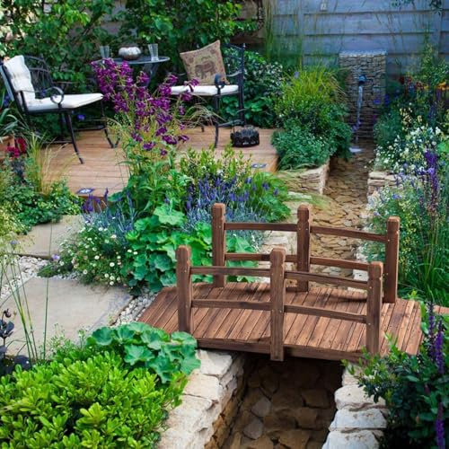 Puentes de jardín de Madera en Arco, Puente para Estanque pequeño, Pasarela con barandillas de Seguridad para Exteriores, Interiores, paisajismo, Patio, Pasarela, decoración de estanques.