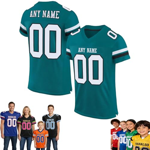 Football Trikot, Personalisiert American Football Spieltrikots mit Name Nummer Personalisierte Trikot T-Shirt für Training/Spiel/Individuelles Geschenk Kinder Erwachsene Junge Mädchen Herren Damen
