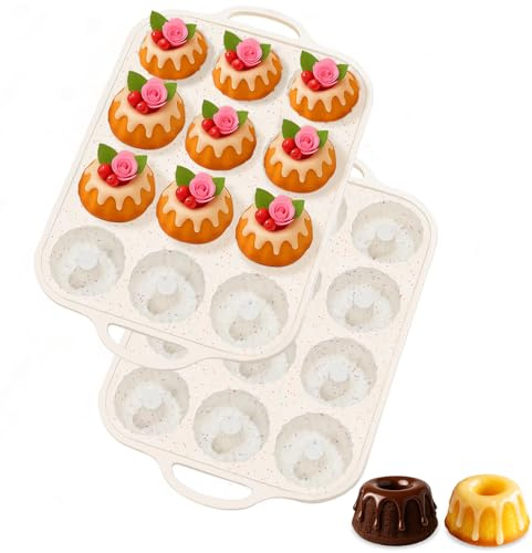 SJ Silicone Mini Fluted Tube Pan with Metal Reinforced Frame, Non-Stick (2PCS), moldes de silicona para gelatina, Small Cake Baking Pan for para chocoflan, Donuts, Cornbread, Brownies, Jellies