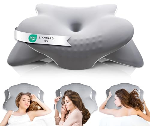 Asbtos Memory Foam Pillow - Cervical Pillows for Neck and Shoulder, Ergonomic Neck Support Pillow with Washable Cooling Ice Silk Cover for Side Back Stomach Sleepers, Grey