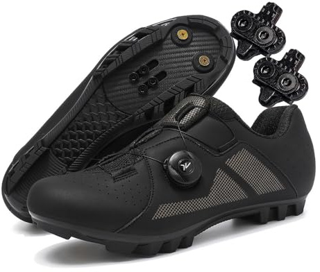 Treer Outdoor Cycling Shoes Mens Womens MTB Mountain Bikes Cycle Trainers Shoes with 4 Holes Cleats Unisex Men Women Spin Bike for Indoor - 4-13 UK Size (Black,13)