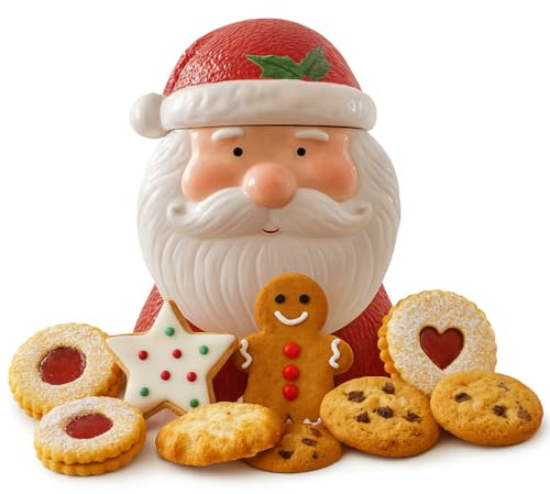 Silk Route Home Ceramic Santa Claus Biscuit Jar - Festive Cookie Storage with Rubber Seal, 1750ml Capacity - Christmas Kitchen Decoration