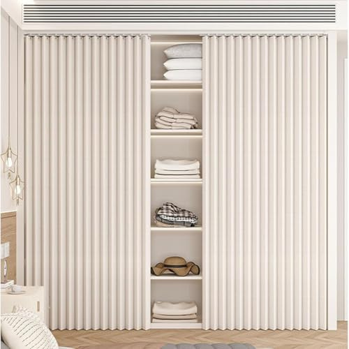 Sliding Closet Curtain with Magnetic, Dustproof Closet Curtain for Open Shelf with Rail,Waterproof Folding Cold Protection Kitchen Cabinet Shelf Shade Door Curtain,A1,Track W80/Curtain H180cm