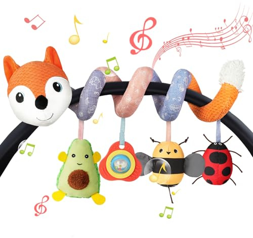 Vicloon Jouet de Poussette de Bébé, Spirale d'activité Bébé, Jouets Suspendus, Jouets D'activités de Voyage, Jouets en Peluche pour Cadeaux Naissance d'anniversaire (Renard Orange)