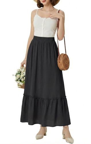 GRECERELLE Jupe longue d'été pour femme - Taille haute - Style bohème décontracté - Élastique - Avec poches - Pour la plage, les rendez-vous galants