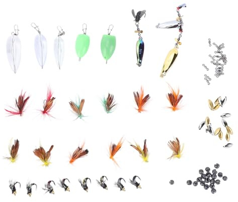 UPALDHOU Kit per Pesca a Mosca, 88 Pezzi Kit di Assortimento di Mosche per Pesca a Mosca Esche Realistiche Squisite Set di Accessori con Paillettes