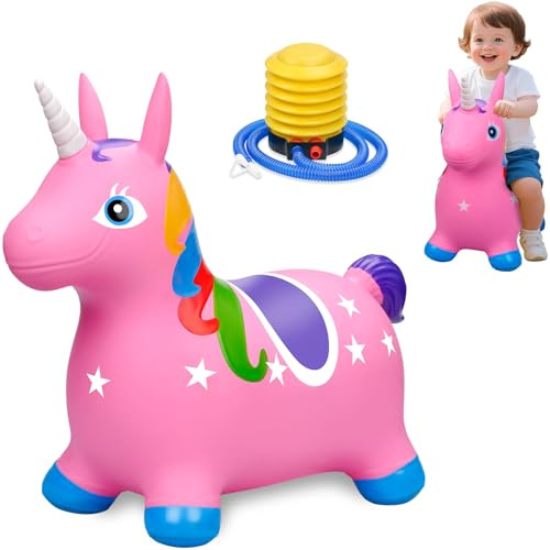 ECHOBUY - Giocattolo a forma di unicorno con pompa ad aria – Cavallo saltellante colorato per bambini 0–3 anni – Giocattolo gonfiabile in PVC spesso e non tossico – Design anti-ribaltamento