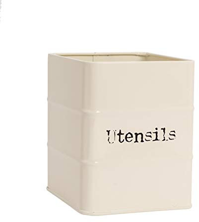 Harbour Housewares Industrial Kitchen Utensil Holder - Vintage-Style Cream Metal Caddy - Powder-Coated Steel Kitchen Storage Caddy Pot for Spoons, Spatulas & Whisks