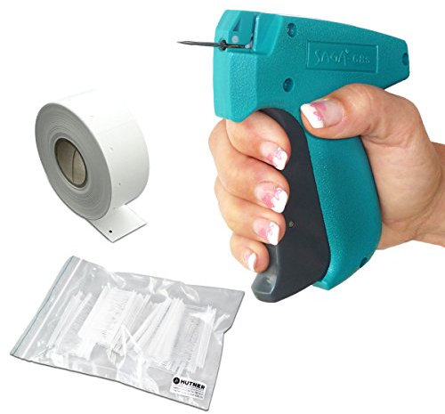 HUTNER Etikettierpistole Set: Heftpistole SAGA 68S + 1.000 Heftfäden 15 mm + 1.000 Kartonetiketten 30x40 mm