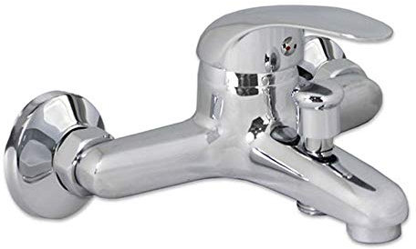 Vetrineinrete® Rubinetto per vasca a parete miscelatore a muro monoleva regolabile acqua calda e fredda monocomando da bagno in ottone cromato 52928 B48