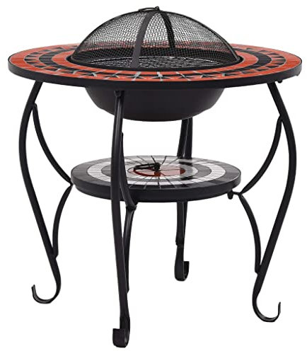vidaXL Mesita de Jardín con Brasero Mesa de Exterior con Estufa de Candela Fuego Calentador Barbacoa Llamas Fuego Mosaico Cerámica Blanco