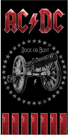 Carbotex AC/DC Rock or Bust Strandtuch 70x140 cm ACDC Badetuch Strandlaken Handtuch 100% Baumwolle Frottier Velours