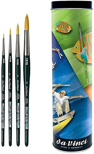 Da Vinci 1570 Serie - Aquarell-Pinsel-4er Set NOVA-Synthetik no., 0,2,6, 12. Made in Germany + kostenlose Aufbewahrungsröhre