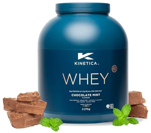 Kinetica Sports Whey Protein Powder - Chocolate Mint, 2.27 Kg, 76 Servings | 23g Protein, 5.5g BCAA Amino Acid & 4.32g Glutamine | Recovery Shake for Optimum Nutrition | WADA & Informed Sport Approved