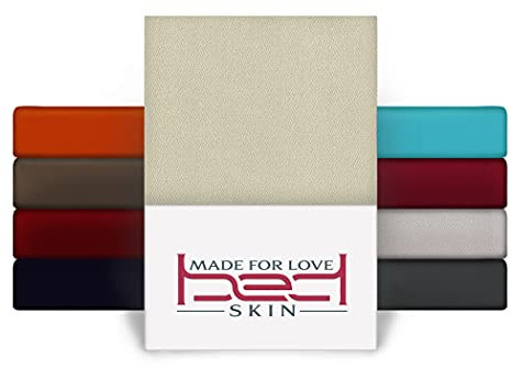 Bedskin Premium Boxspringbett & Wasserbett Spannbettlaken 200x200-200x220 cm, bis 40 cm Matratzenhöhe - Jersey Spannbettlaken für Boxspringbett, 100% Buamwolle Spannbetttuch (Natur)