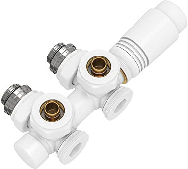 EMKE Multiblock Heizkörper Mittelanschluss, Hahnblock Heizkörper Ventil Eck- und Durchgangsform 50mm, Heizkörperventil mit thermostat für Badheizkörper Weiß (φ16mm * G1/2, 1 Stück)