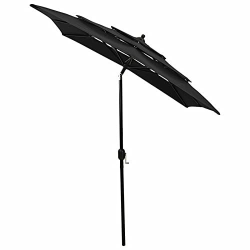 Gawany Sombrilla de 3 niveles con poste de aluminio negra 2x2 m Parasol Excéntrico sombrilla Parasol para terraza jardín Playa Piscina Patio Protector Solar UV