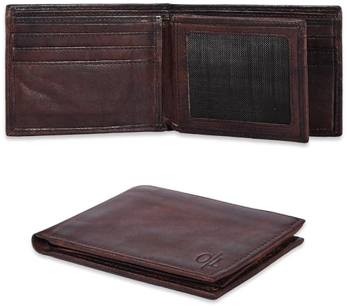 Compact Bifold Wallet for Men - Genuine Leather RFID Slim Thin Card Gift