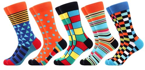 WeciBor Homme Colorées Chaussettes en Coton Motif, 5 Paires Multicolore Géométrique, Taille 39-42