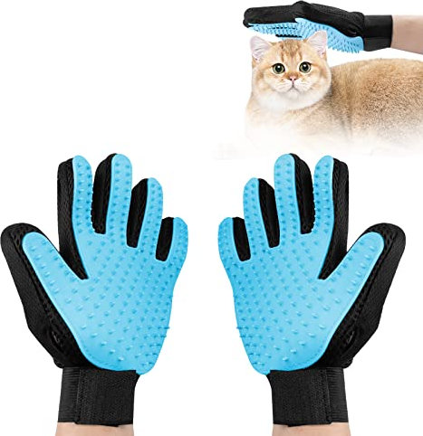 Fousenuk 1 Paar Fellpflegehandschuh, Fellpflege Handschuh aus Silikon mit Verstellbarem Klettverschluss Handschuhe für Hunde und Katzen, Katzenhandschuh für Deshedding, Baden, und Massieren