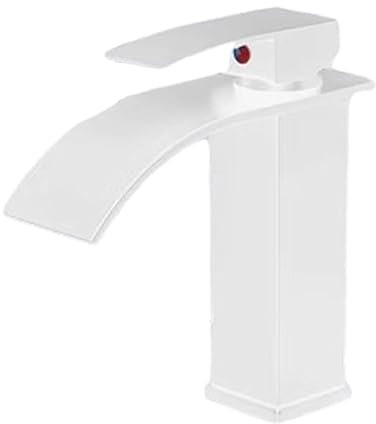 FIOERDTUIE Grifo de Lavabo de baño Multifuncional, fácil de Instalar y Limpiar, Moderno Grifo de Lavabo de Cascada de Acero Inoxidable, Blanco Corto