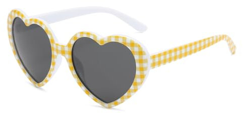 YUELUQU Lunettes de soleil en forme de cœur pour homme et femme - Polarisées des années 90 - Accessoire de festival - Lunettes de fête, Grille jaune.