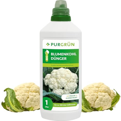 Purgrün® Bio-Blumenkohl-Dünger 1 Liter – Organische Rezeptur – Premium-Flüssigdünger – NPK 4+1+7 – Mit Algenextrakt & Vinasse – Extra Kalium für prächtigen Blumenkohl – Ohne tierische Inhaltsstoffe