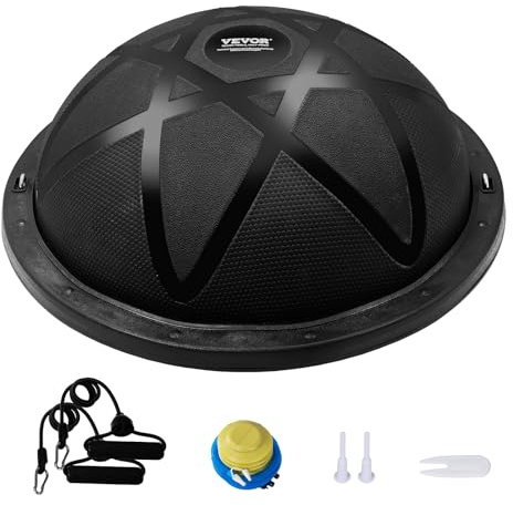 VEVOR Mezzo Allenatore Palla Capacità Portante 300 kg, per Esercizi, Equilibrio, Stabilità Palla Yoga Fitness con Fasce di Resistenza Pompa a Pedale, Allenamento Corpo di Palestra Casa, 58 cm Nero