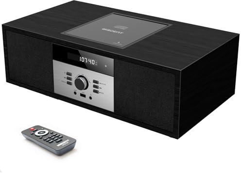 WISCENT Bluetooth Vintage Style Retro Look Micro Audio Streaming CD Player System,with Bluetooth,USB Port,FM Stereo,AUX Input,Remote Control,CD Players for Home (Black)