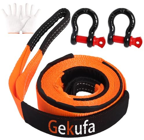 Gekufa Abschleppseil pkw 5M x 5cm, 10 Tonnen (22046 Lbs) Abschleppseil Auto Kit mit 2 Verstärkten Haken und Reflektierenden Streifen, Abschleppseile Für Off-Road Recovery (Orange)