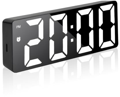 Homirty Orologio Digitale, Sveglia con Display a LED a Specchio, Sveglia da Comodino Snooze con Visualizzazione, Ampio Display LED Digitale/Data/Della/Temperatura (Nero)